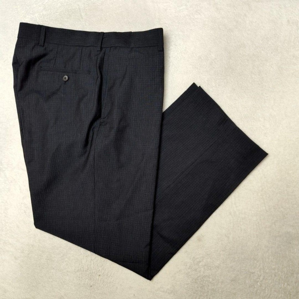Hugo Boss Pants Mens 34x31 Blue Plaid Check Wool James Brown Flat Dress Slacks